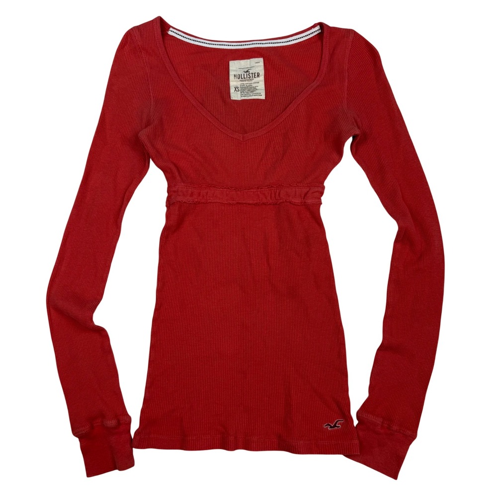 True VTG Y2K Hollister Red/Coral V-Neck  Long Sleeve Babydoll Top XS Bella Swan